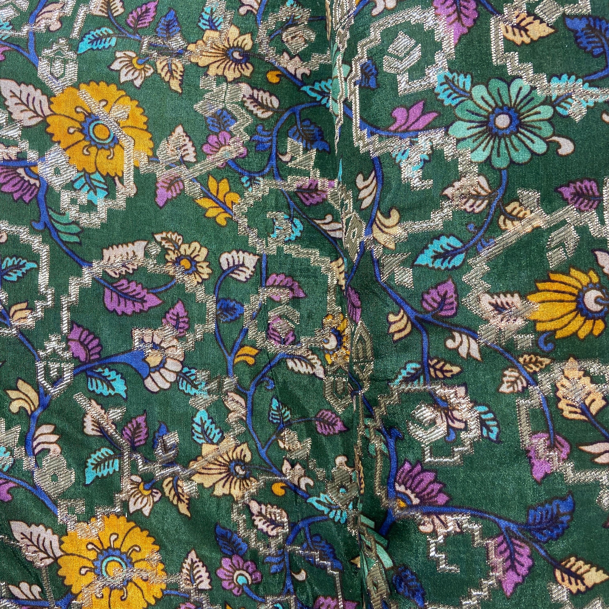 Green Floral Print Dola Silk Jacquard Fabric 20316
