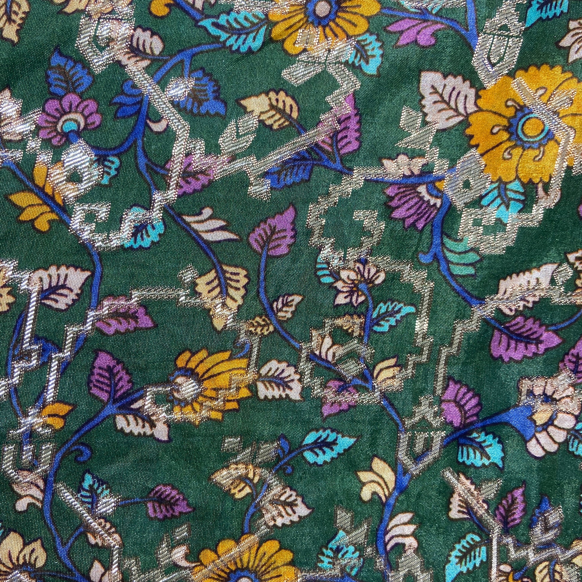 Green Floral Print Dola Silk Jacquard Fabric 20316