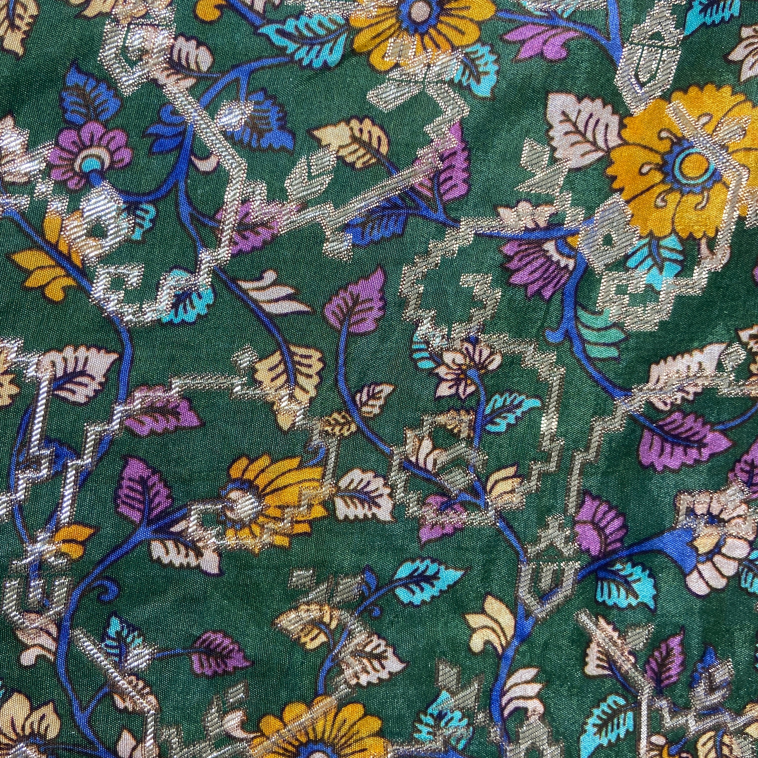 Green Floral Print Dola Silk Jacquard Fabric 20316