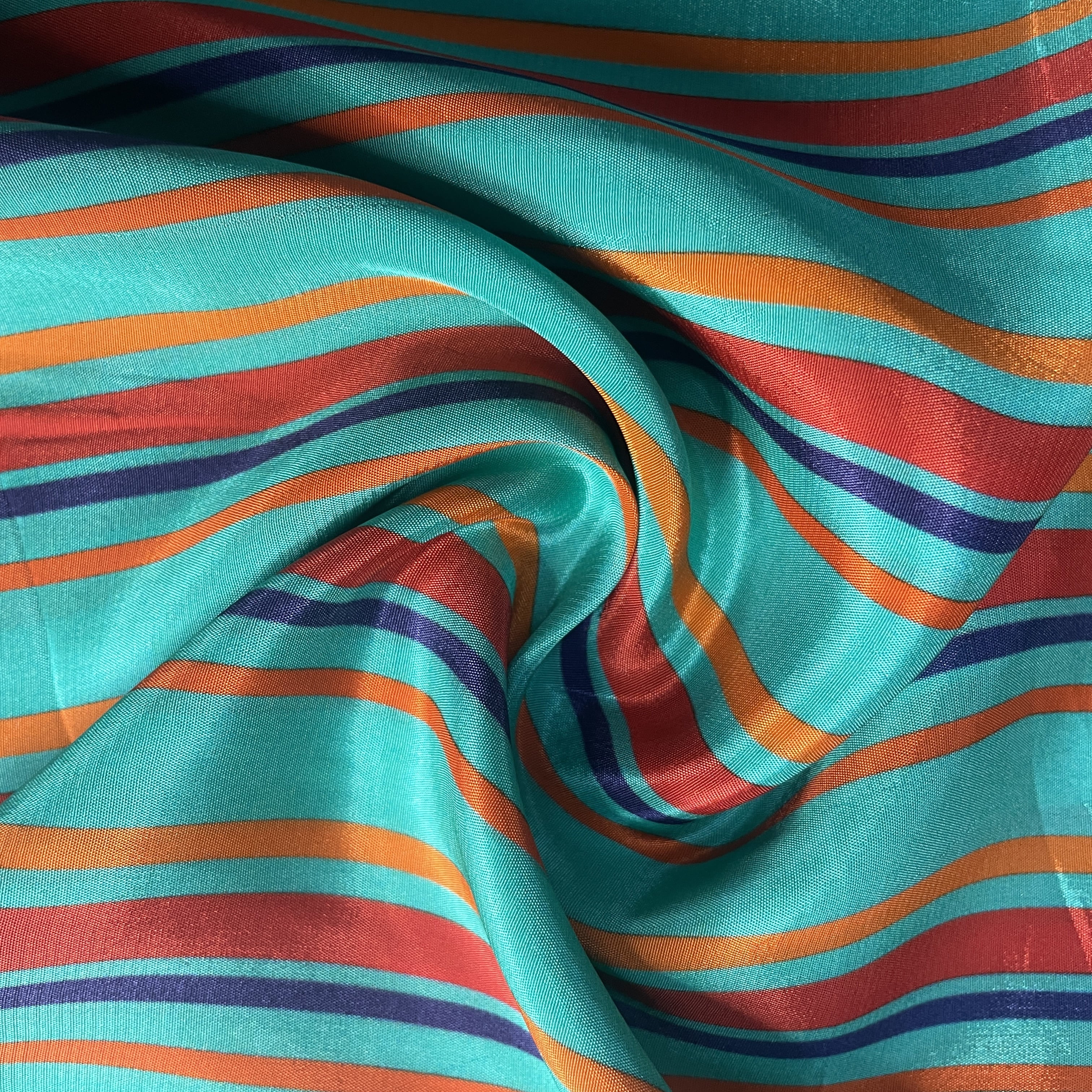 Green Stripes Print Natural Crepe 20334