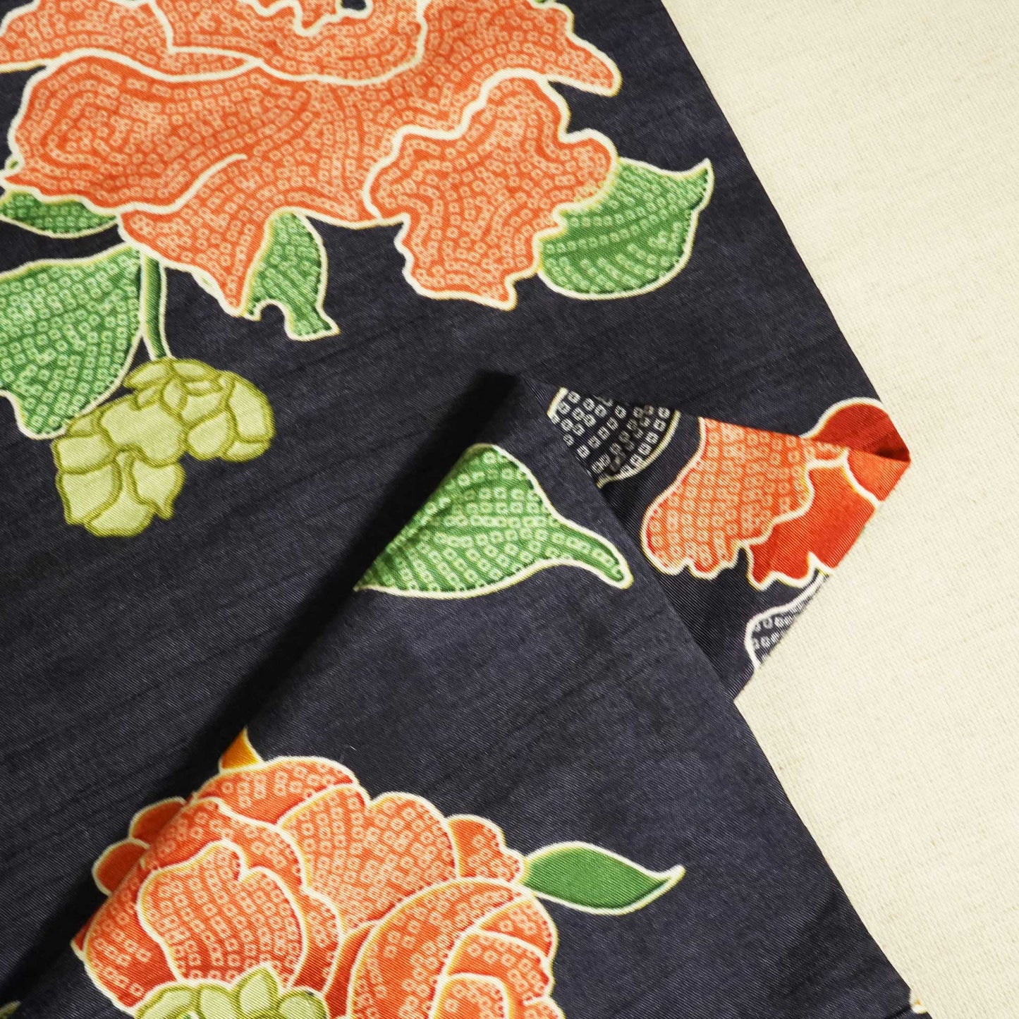 Navy Blue Floral Print Tusser Silk Fabric 3542 GT-20351