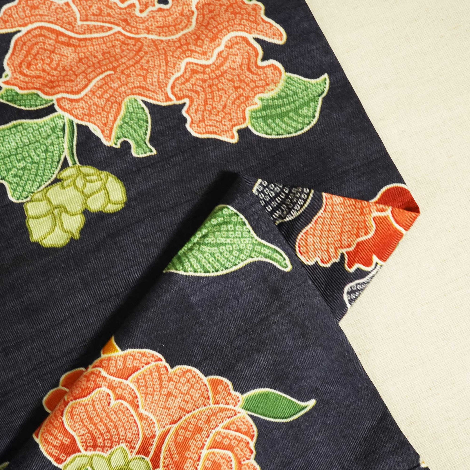 Navy Blue Floral Print Tusser Silk Fabric 3542 GT-20351