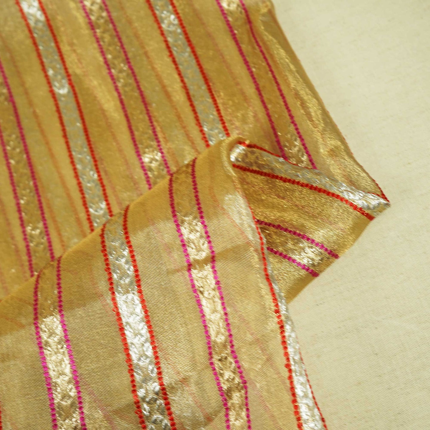 Golden Red and Pink Stripes Tissue Fabric 401 KRE-20387