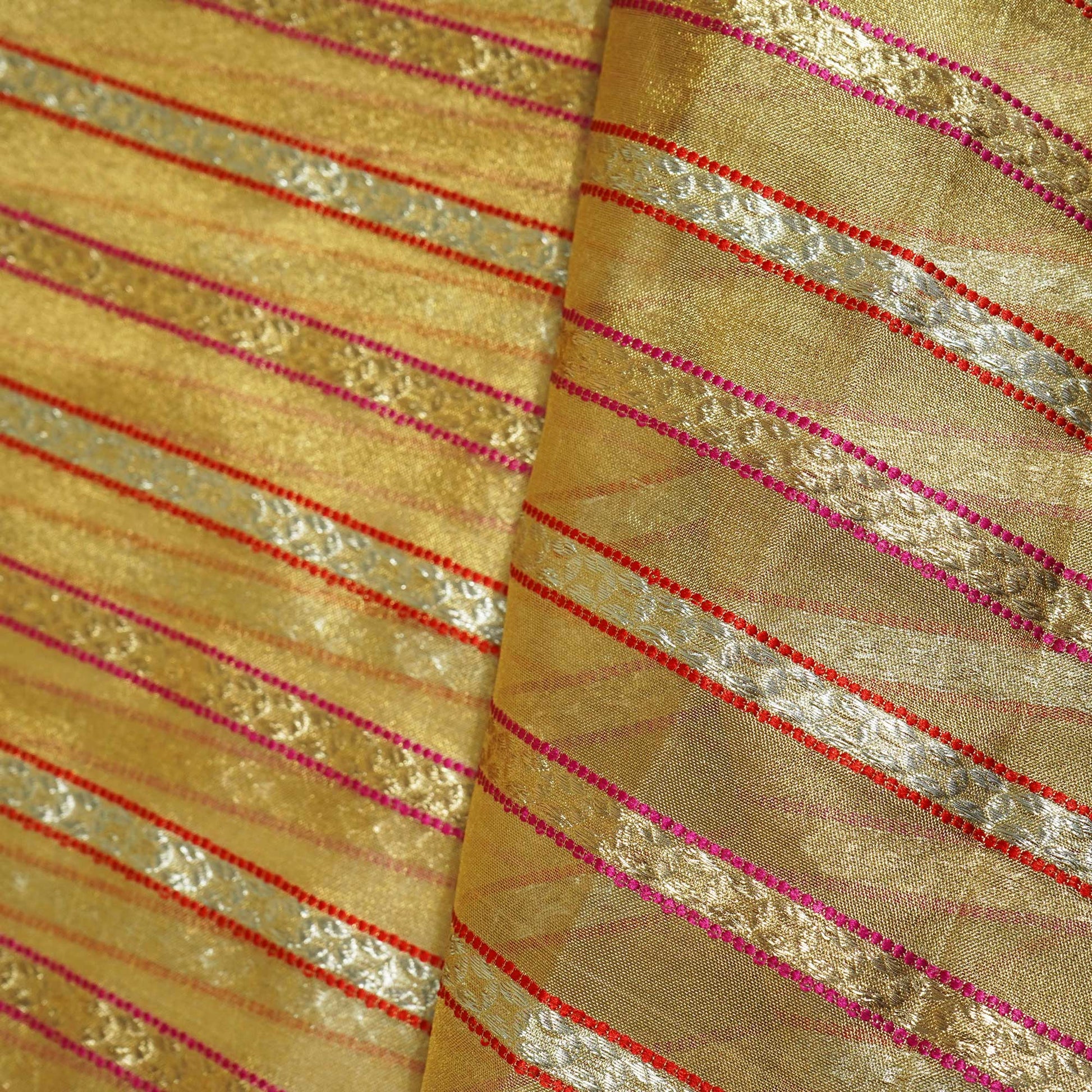 Golden Red and Pink Stripes Tissue Fabric 401 KRE-20387