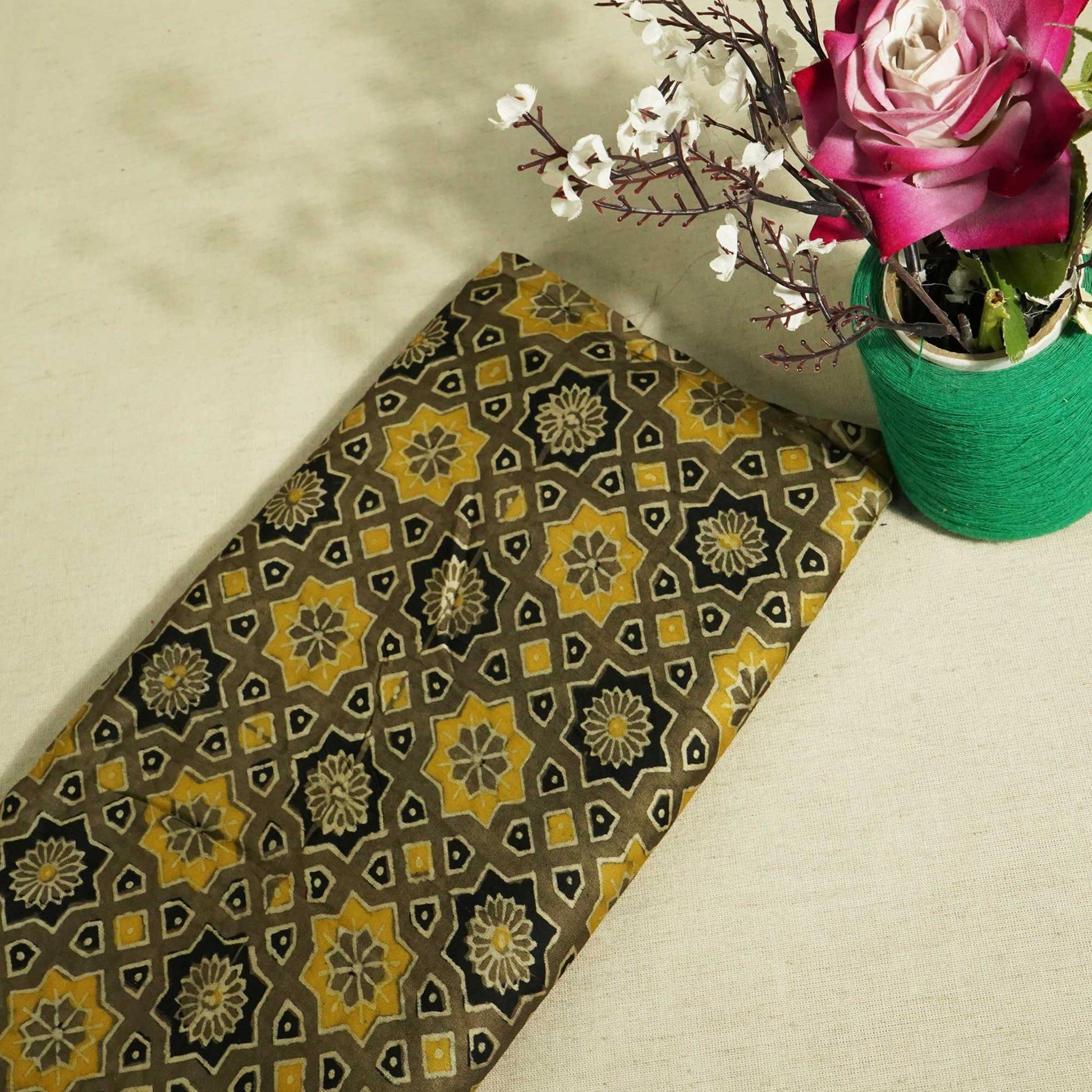 Grey Ajrakh Print Modal Silk Fabric 0094 IA-20753