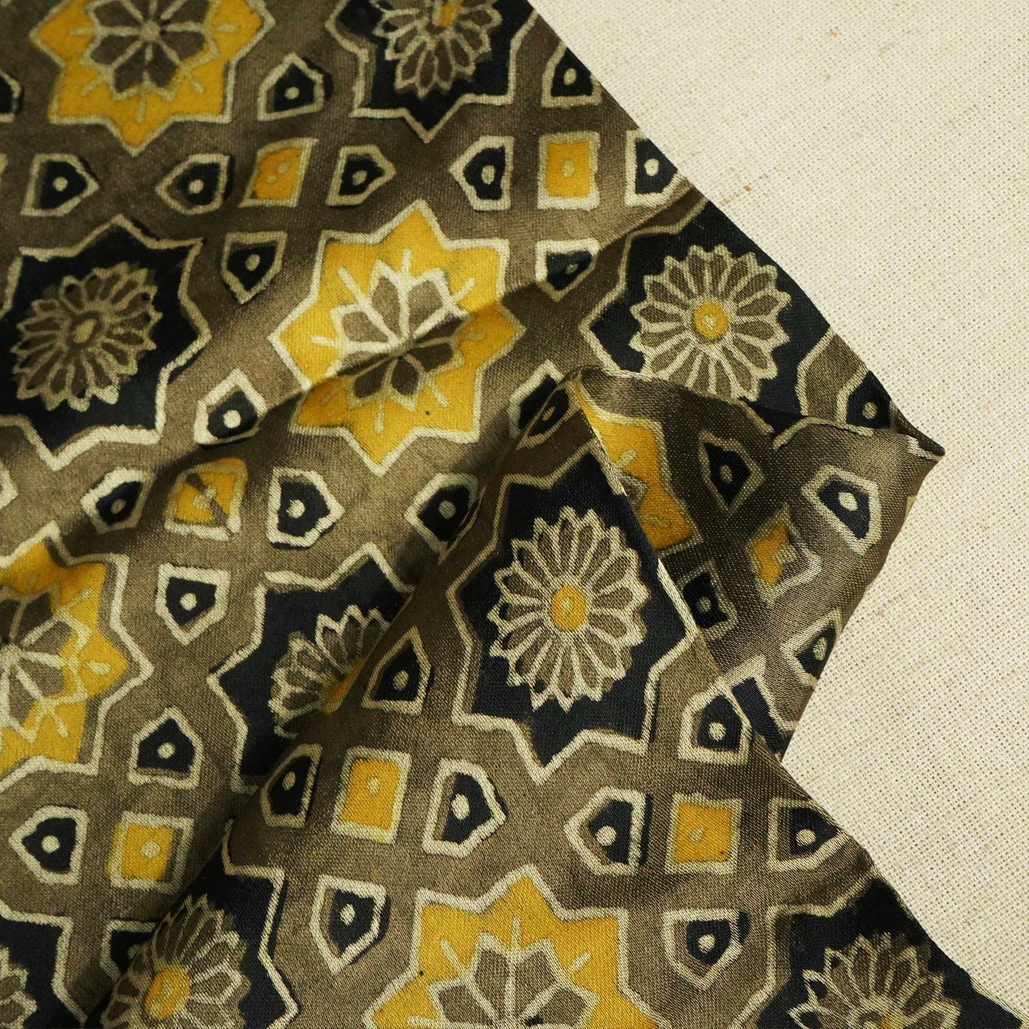Grey Ajrakh Print Modal Silk Fabric 0094 IA-20753