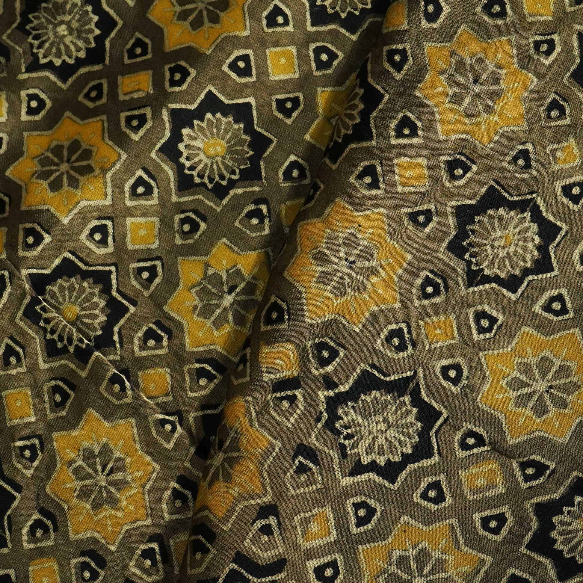 Grey Ajrakh Print Modal Silk Fabric 0094 IA-20753