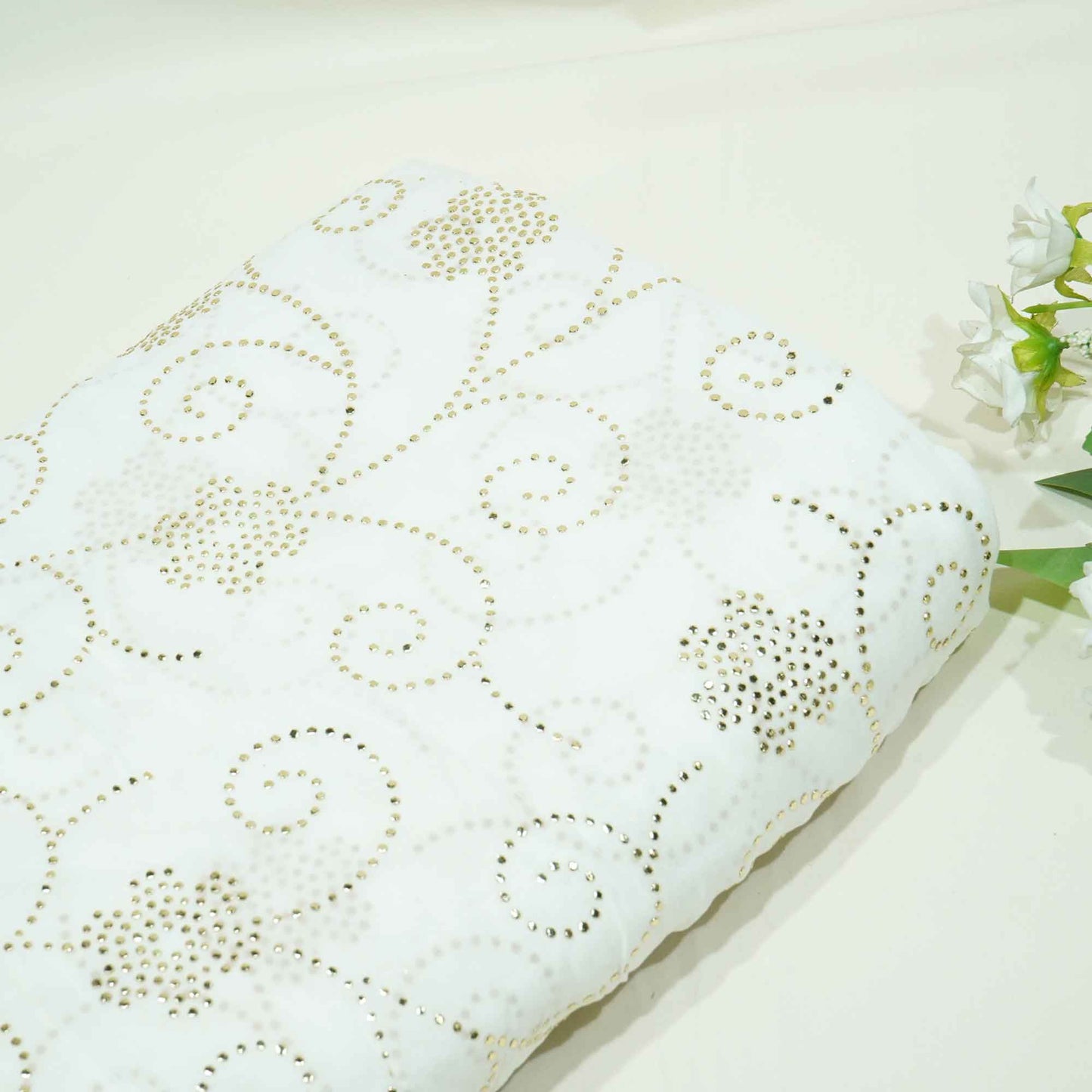 White Floral Mukaish Work Georgette Dyeable Fabric 1289 GT-20774  