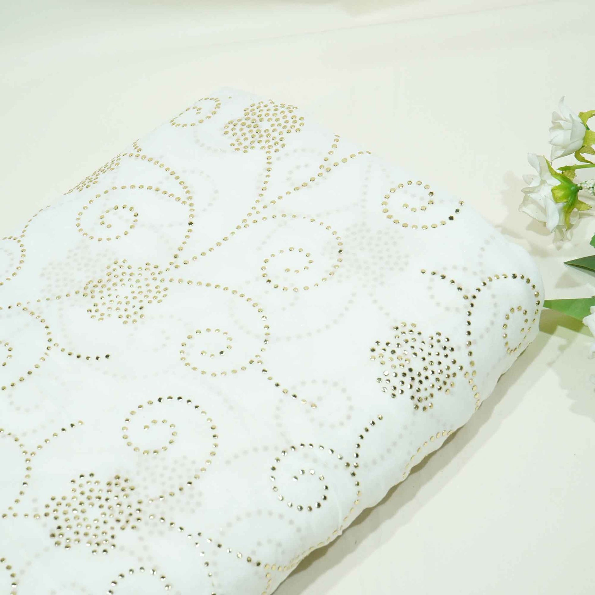 White Floral Mukaish Work Georgette Dyeable Fabric 1289 GT-20774  