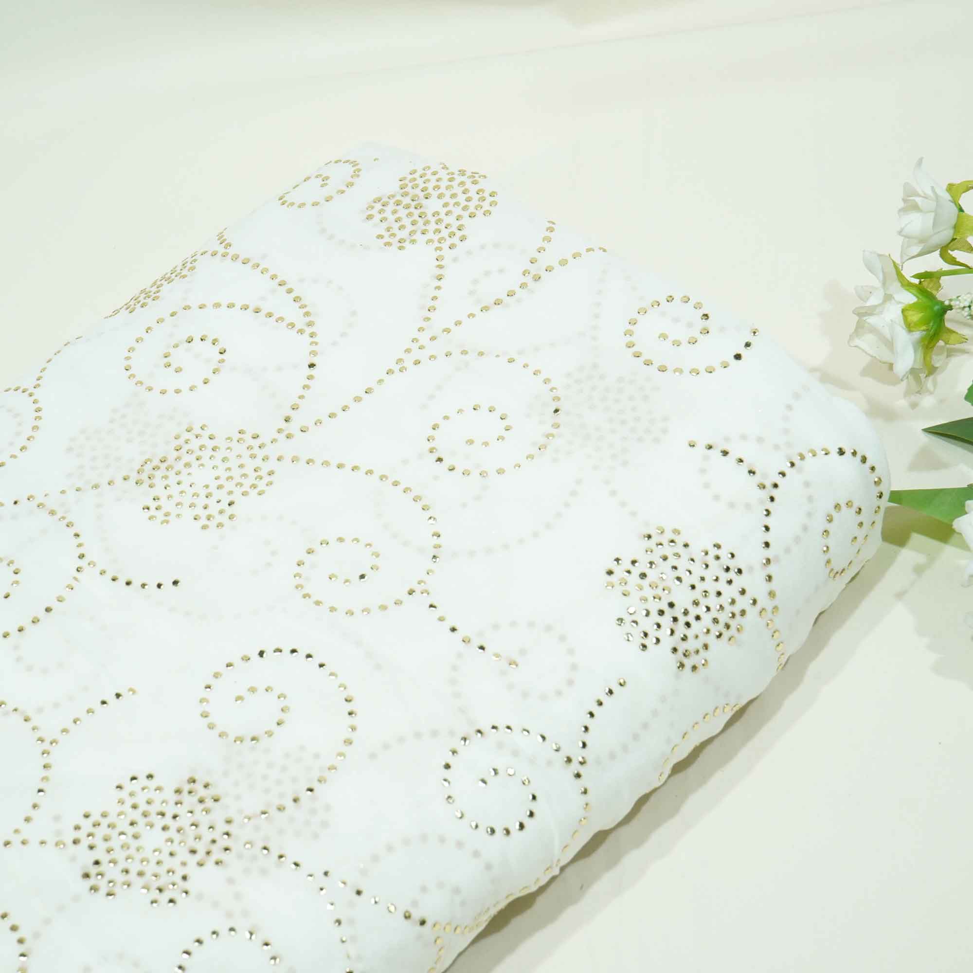 White Floral Mukaish Work Georgette Dyeable Fabric 1289 GT-20774  