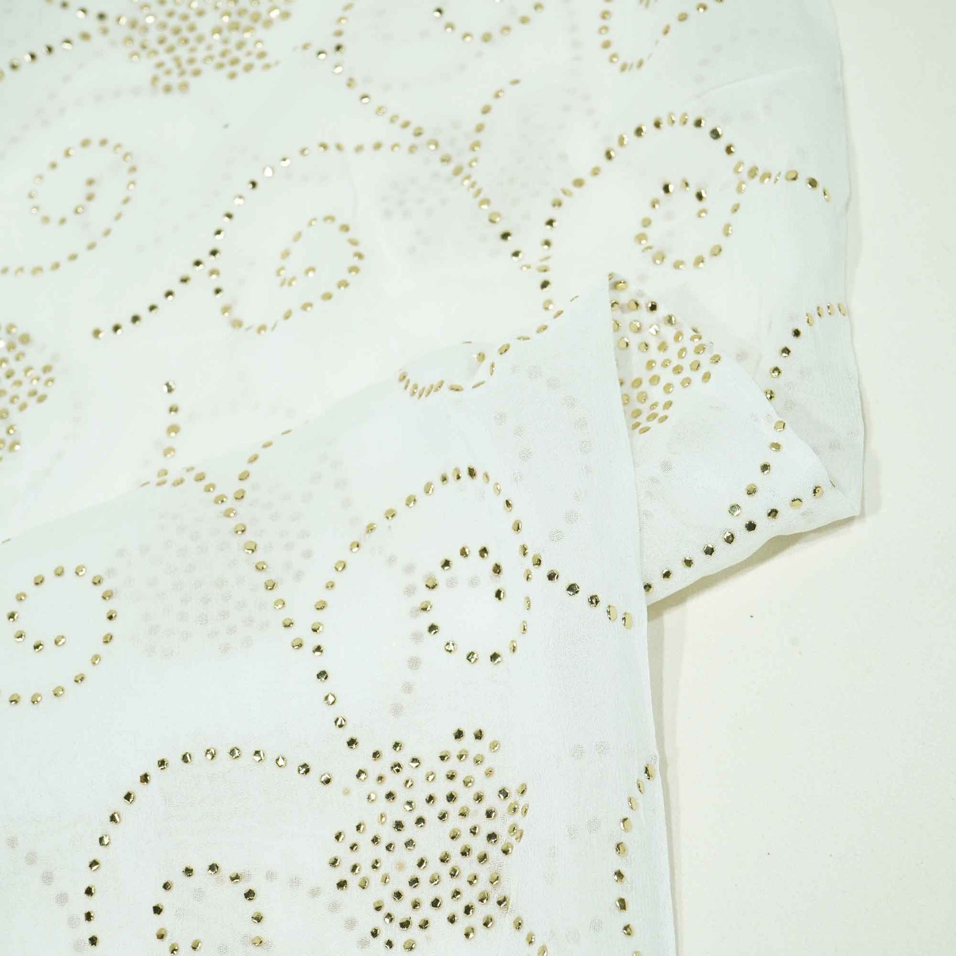 White Floral Mukaish Work Georgette Dyeable Fabric 1289 GT-20774  