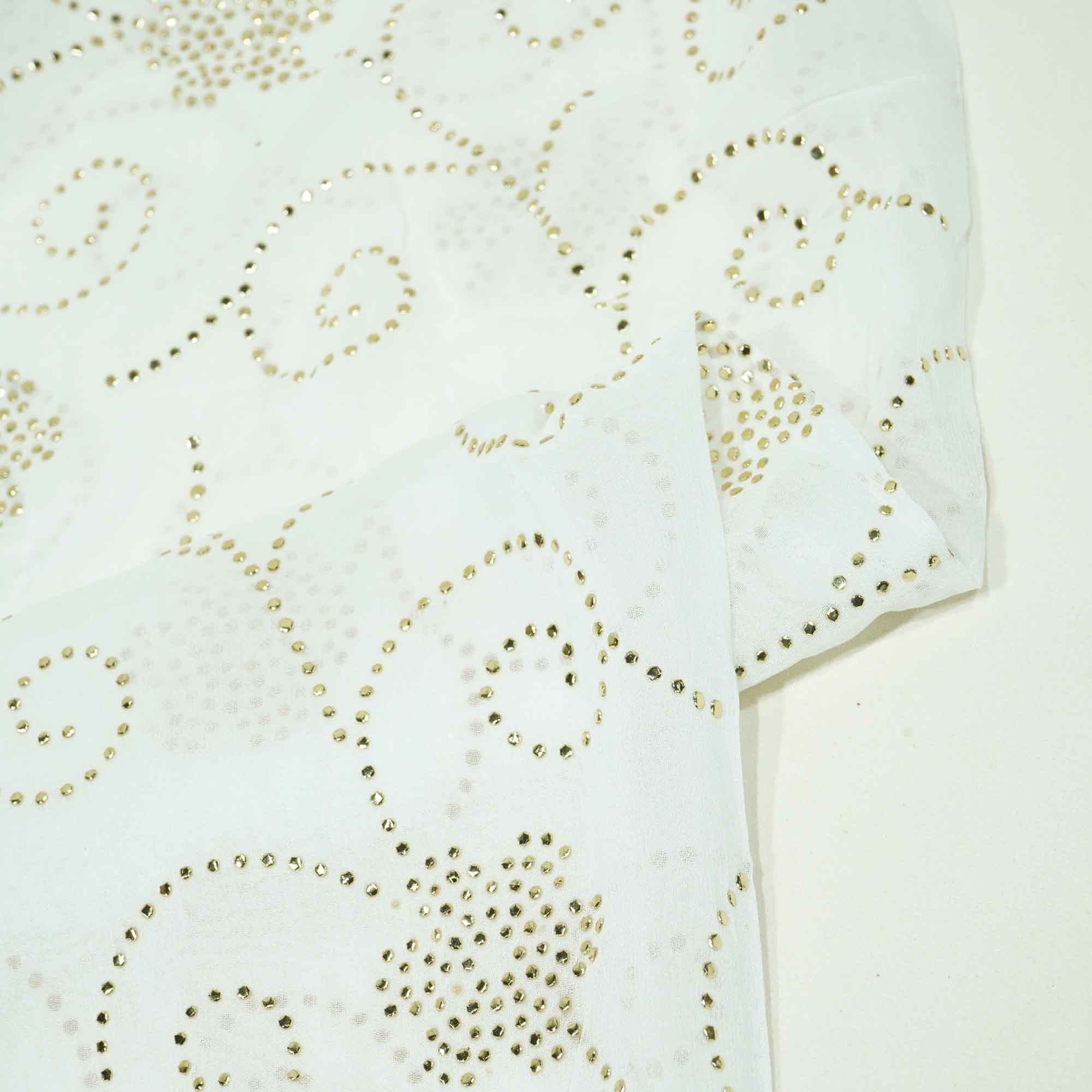 White Floral Mukaish Work Georgette Dyeable Fabric 1289 GT-20774  