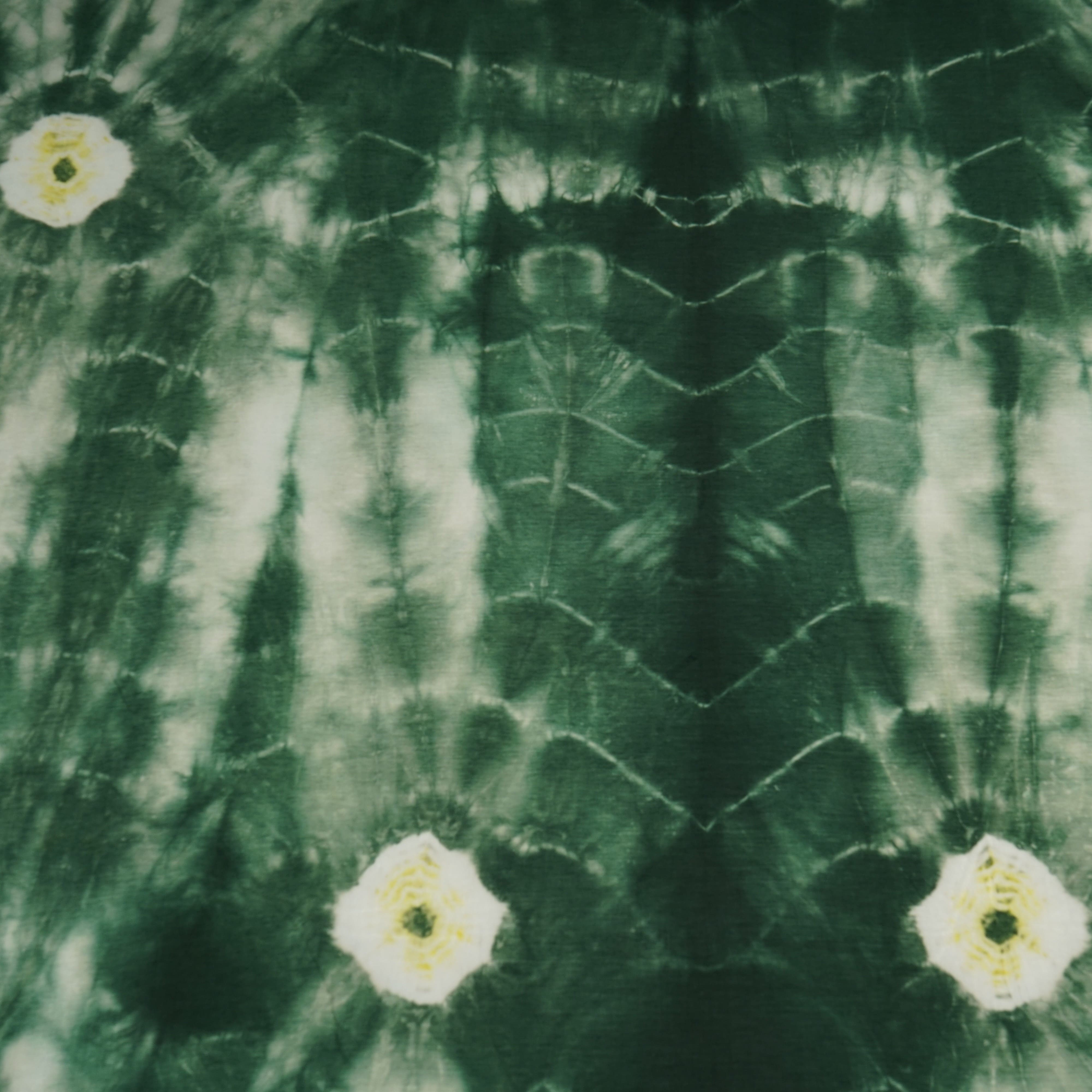 Dark Green Shibori Print Russian Silk Fabric 20780