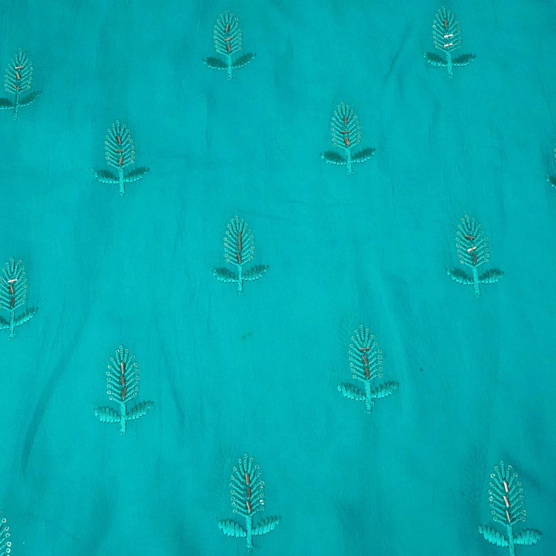 Sky Blue Cutdana Thread Embroidery Organza Fabric 404 SD-20785