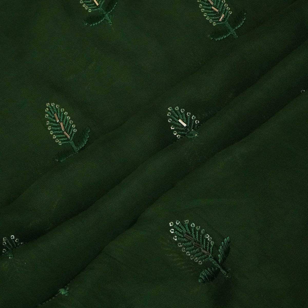 Olive Green Cutdana Thread Embroidery Organza Fabric 404 SD-20787