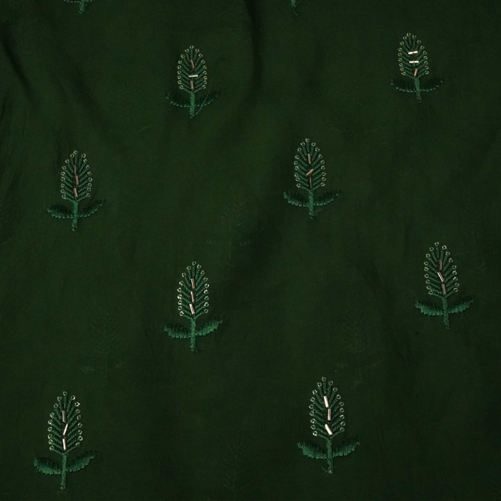 Olive Green Cutdana Thread Embroidery Organza Fabric 404 SD-20787