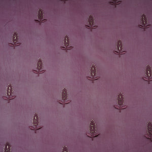 Purple Cutdana Thread Embroidery Organza Fabric 20788