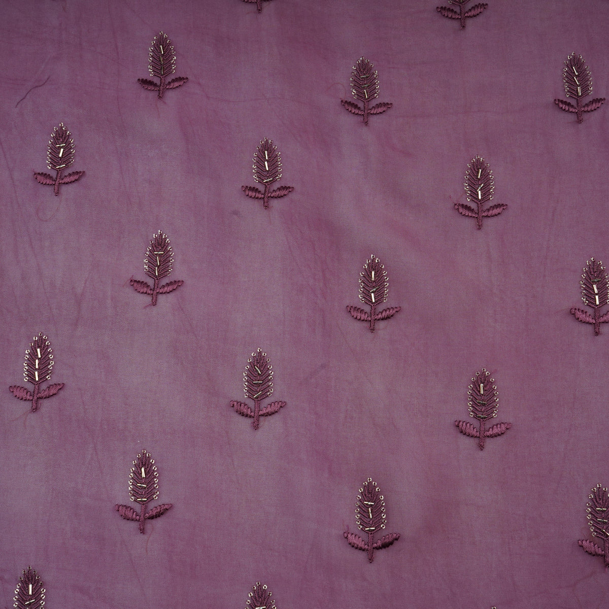 Purple Cutdana Thread Embroidery Organza Fabric 20788