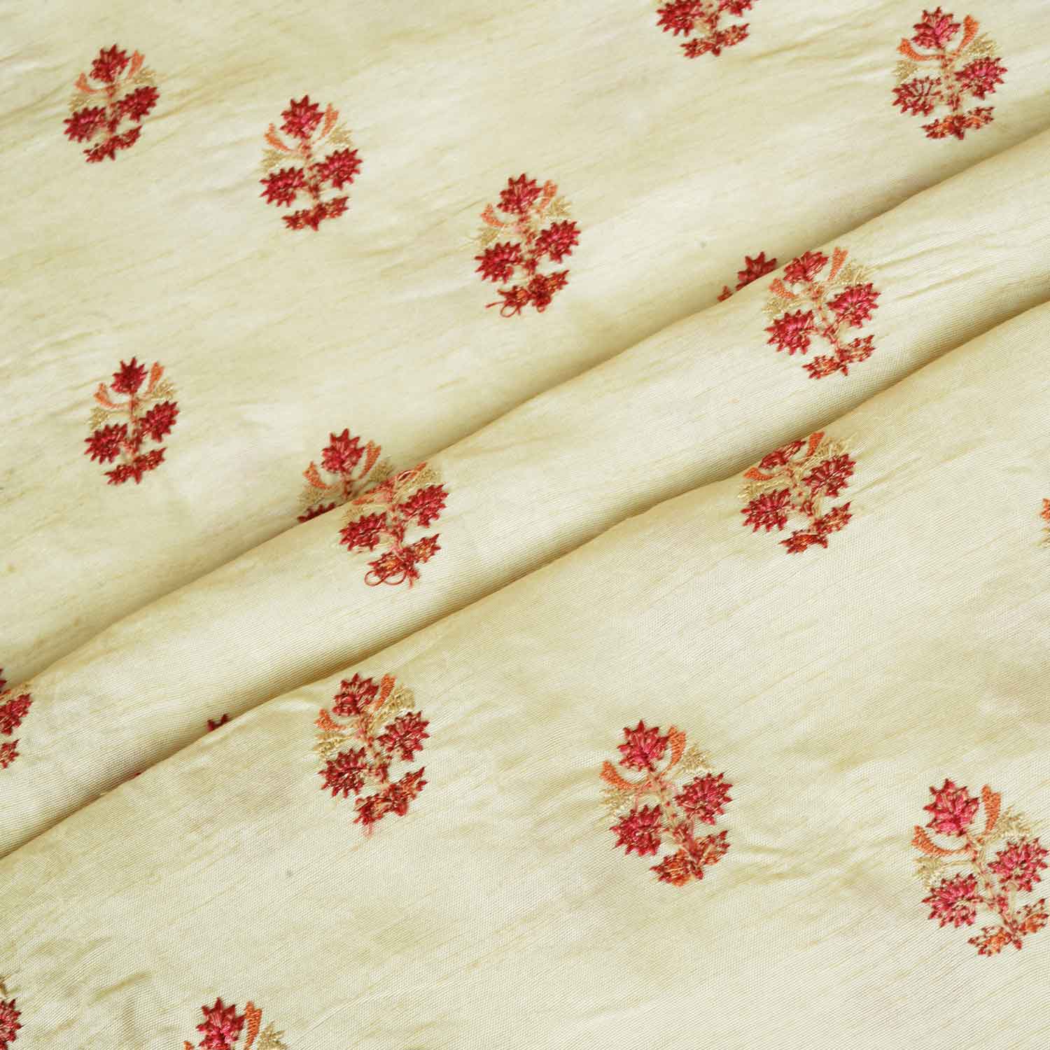Peach Kashmiri Embroidery Raw Silk Fabric RA-28208 - TradeUNO