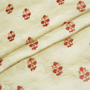 Peach Kashmiri Embroidery Raw Silk Fabric RA-28208 - TradeUNO