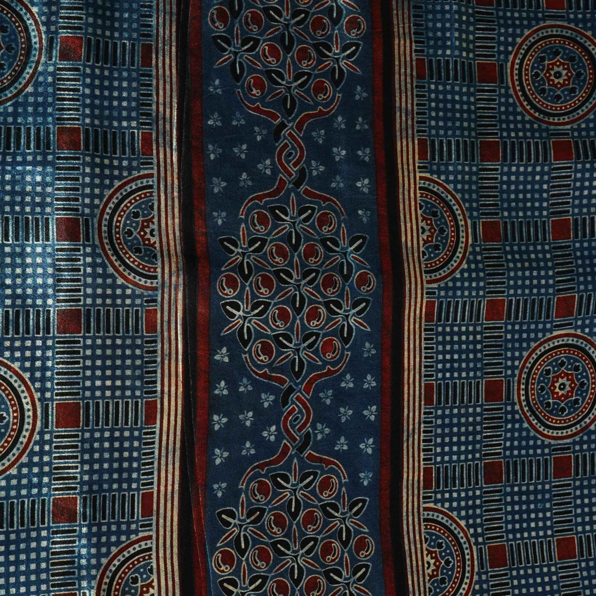 Blue Ajrakh Print Mashru Silk Fabric 0098 IA-20810