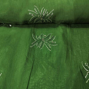 Olive Green Cutdana Embroidery Organza Fabric SD-20834