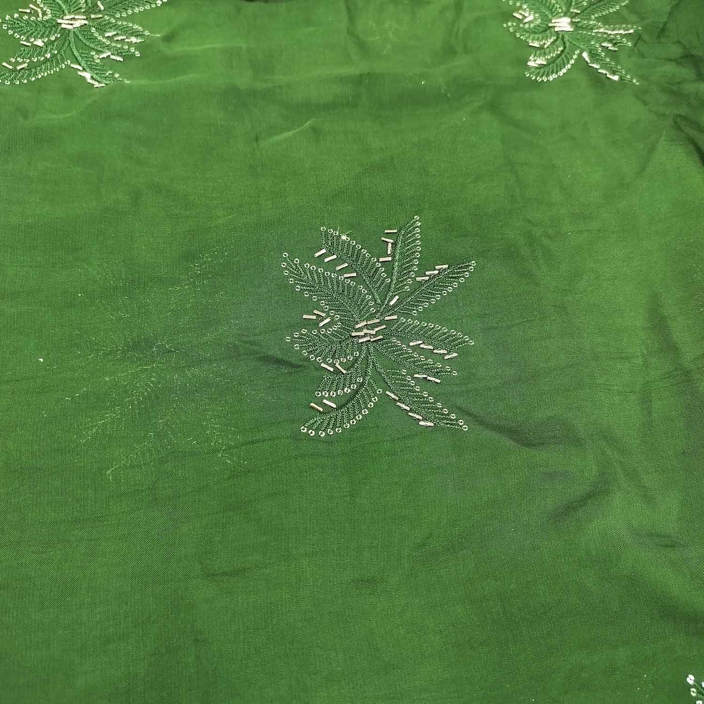 Olive Green Cutdana Embroidery Organza Fabric SD-20834