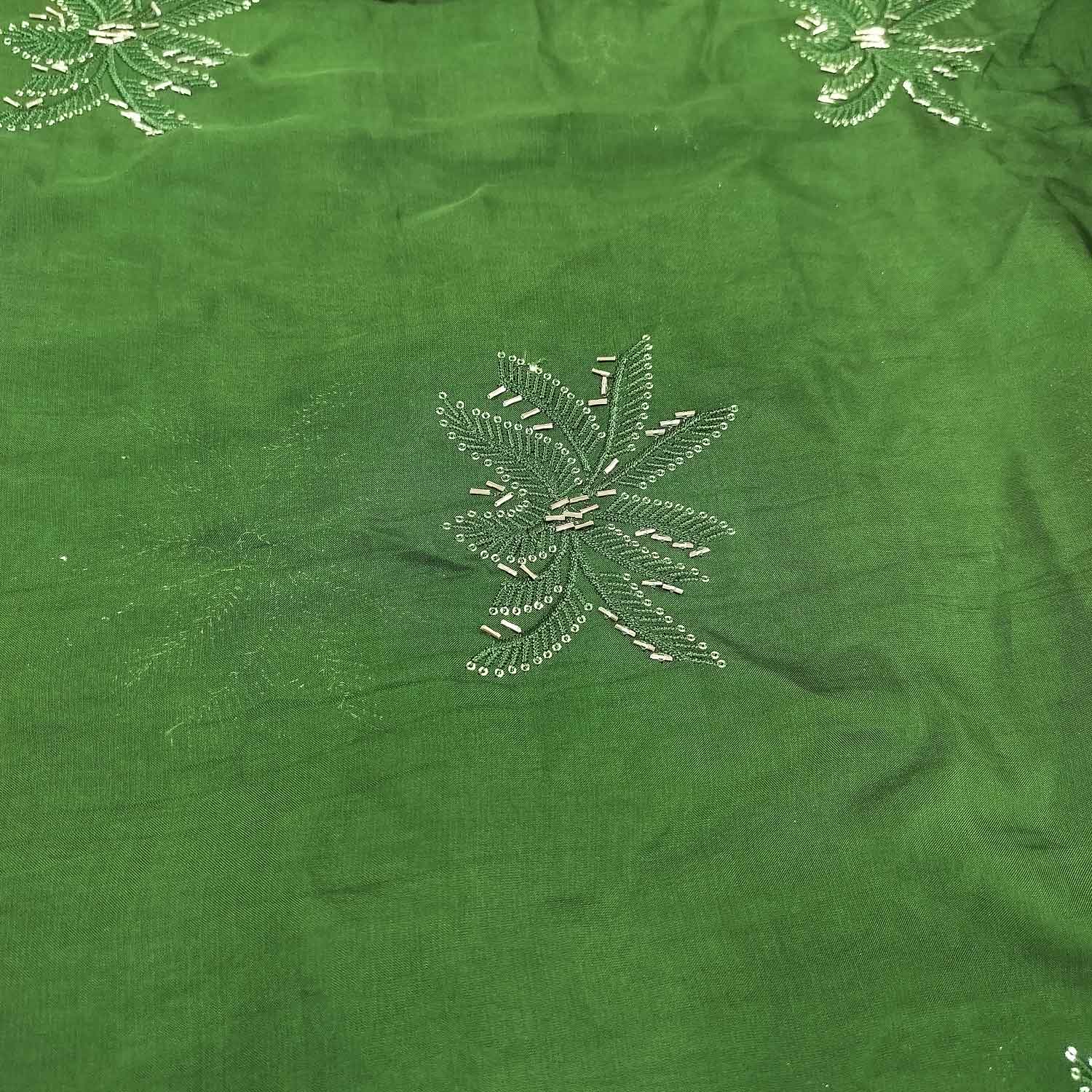 Olive Green Cutdana Embroidery Organza Fabric SD-20834