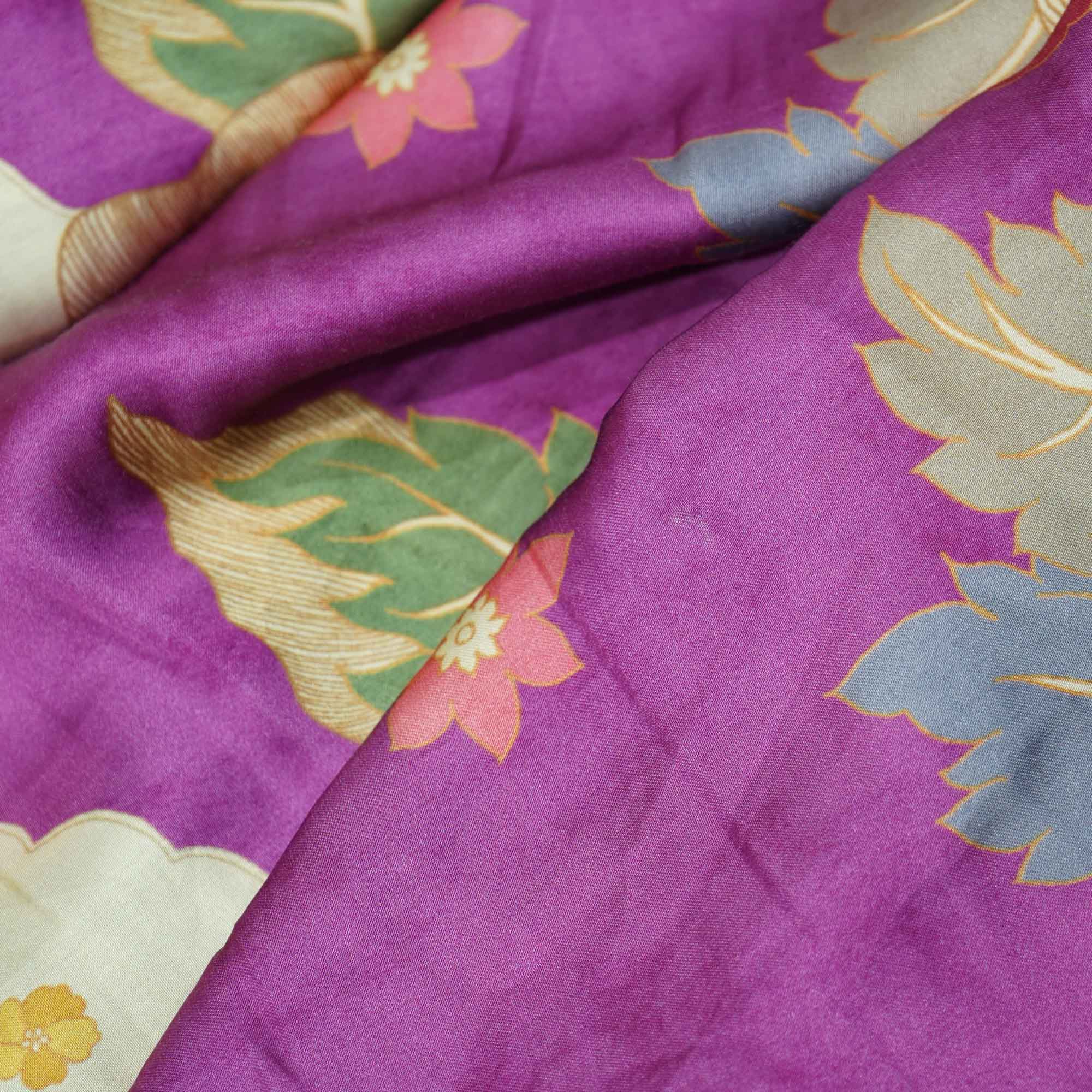 Magenta Floral Print Bemberg Silk Fabric 3900 GT-20838
