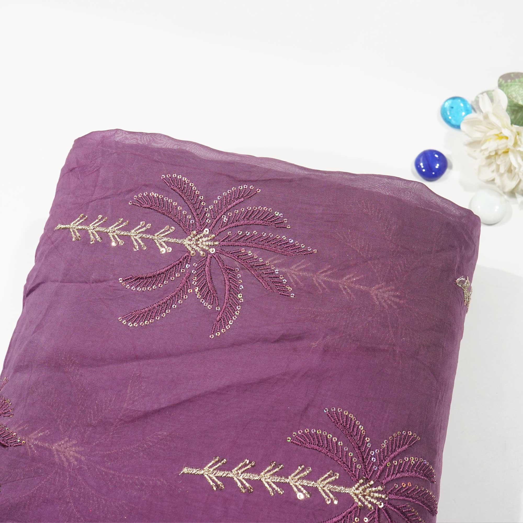 Wine Thread Sequins Embroidery Organza Fabric 390 SD-20855