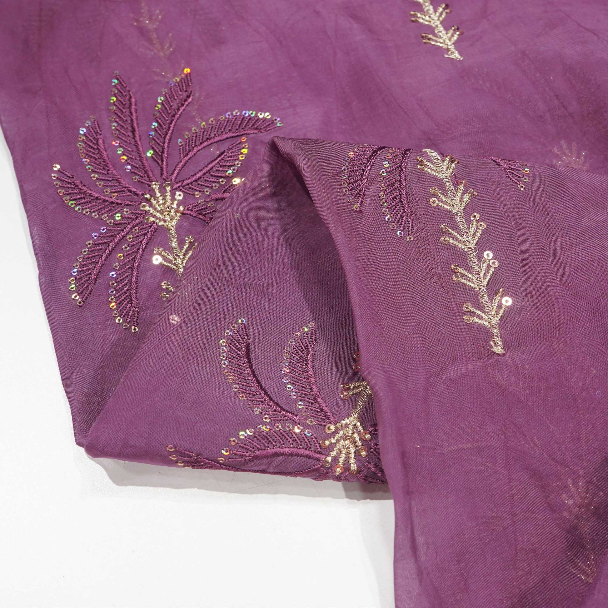 Wine Thread Sequins Embroidery Organza Fabric 390 SD-20855