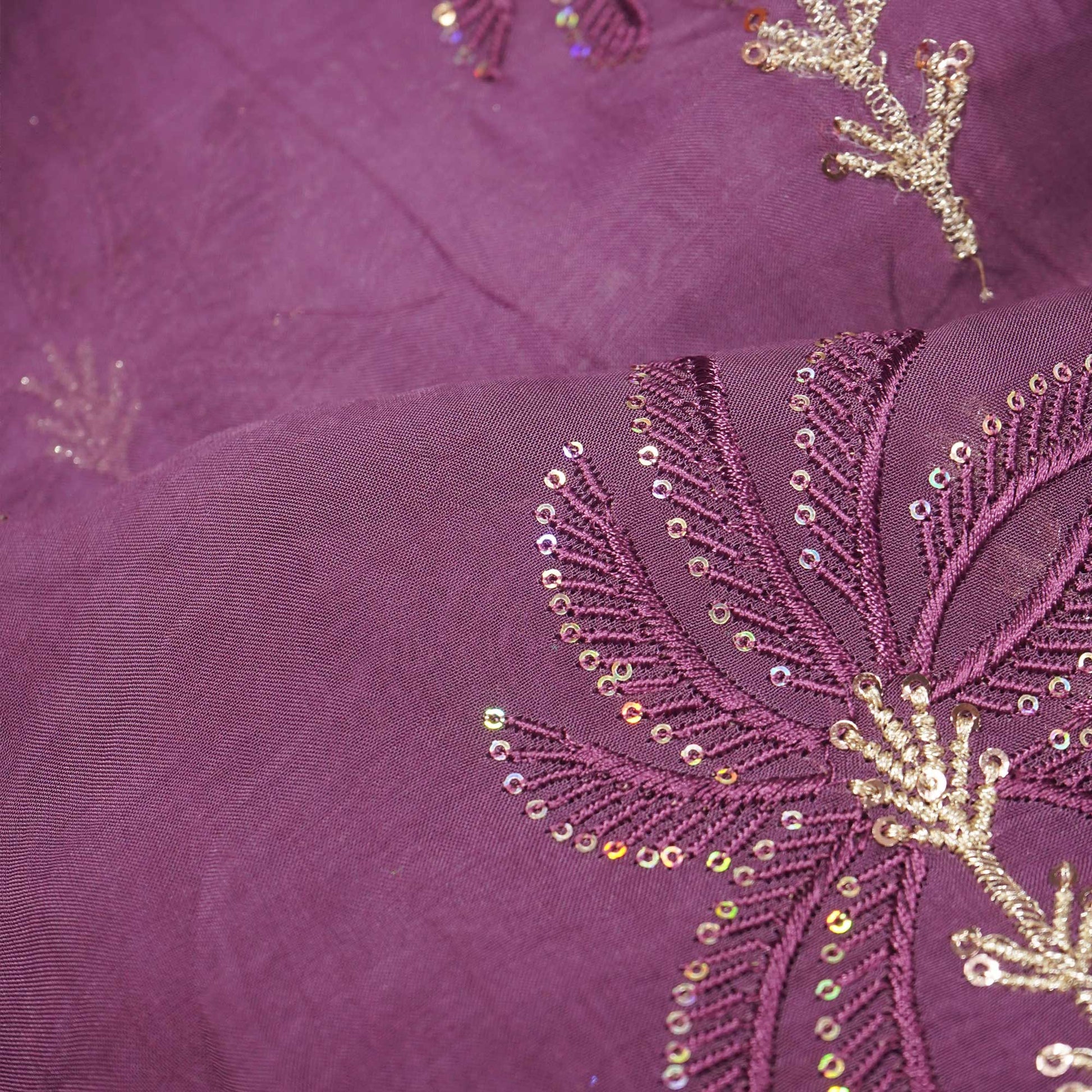Wine Thread Sequins Embroidery Organza Fabric 390 SD-20855