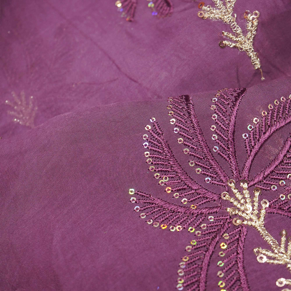 Wine Thread Sequins Embroidery Organza Fabric 390 SD-20855