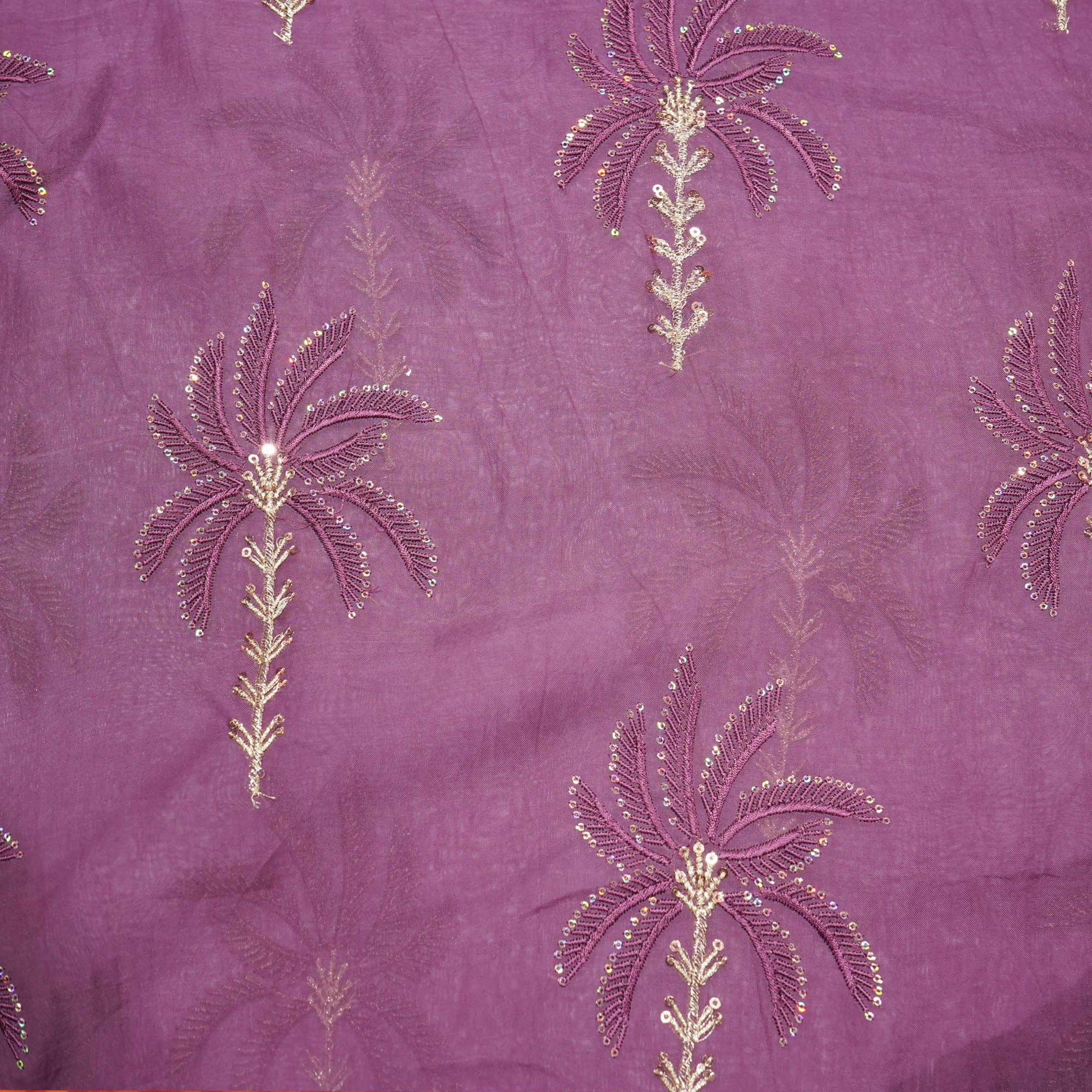 Wine Thread Sequins Embroidery Organza Fabric 390 SD-20855