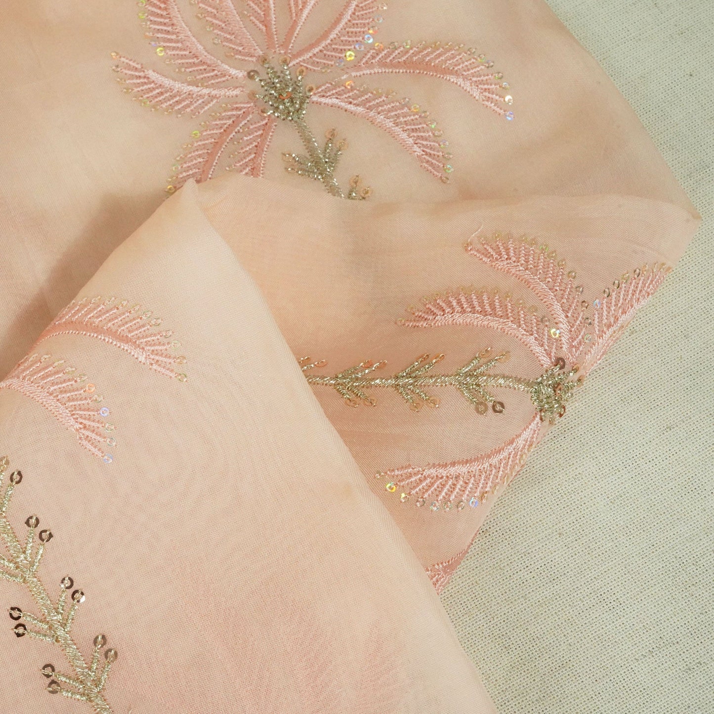 Peach Thread Sequins Embroidery Organza Fabric 390 SD-20858