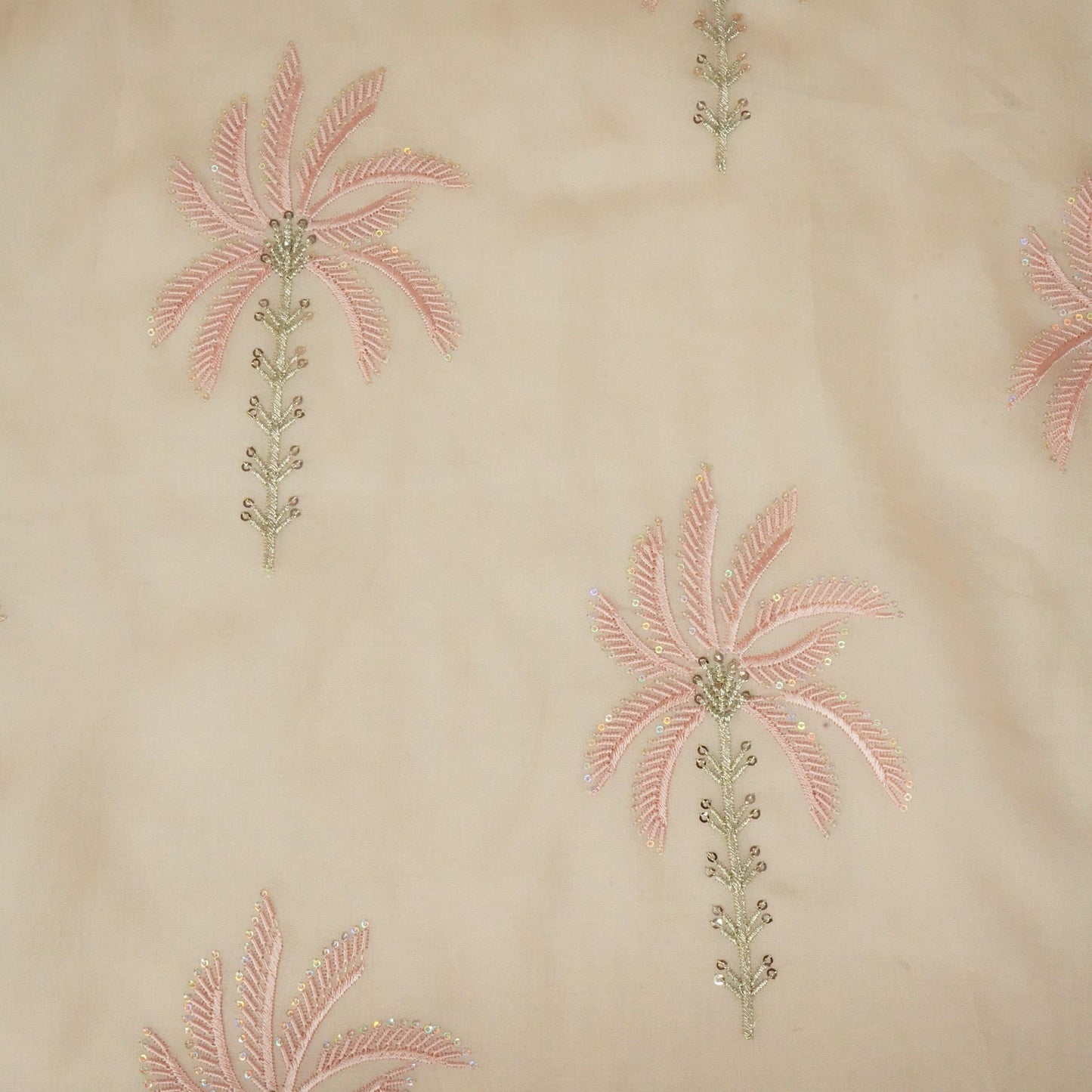 Peach Thread Sequins Embroidery Organza Fabric 390 SD-20858