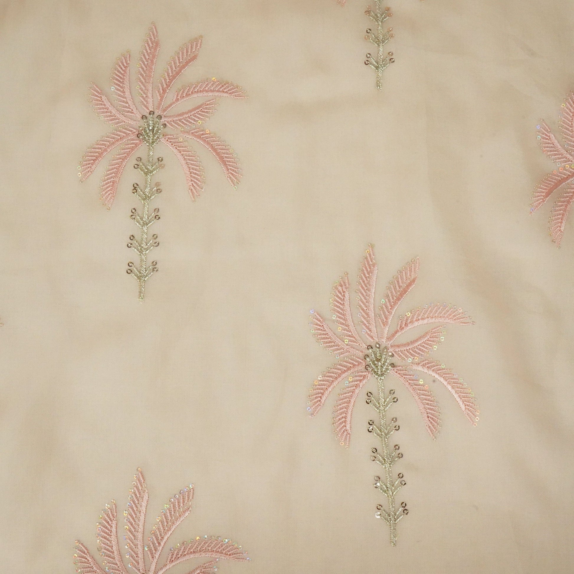 Peach Thread Sequins Embroidery Organza Fabric 390 SD-20858
