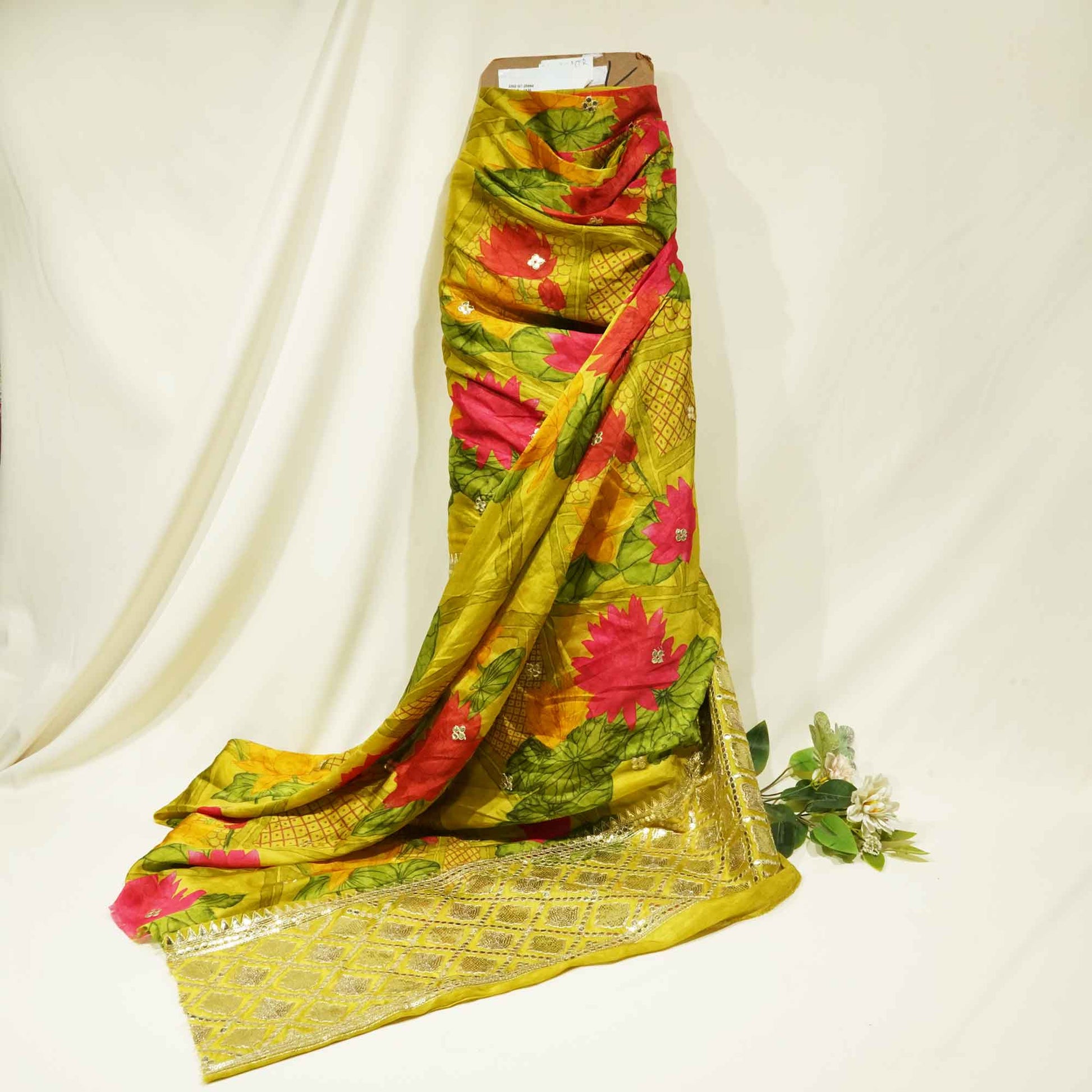 Green Floral Embroidery Tissue Silk Fabric 3302 GT-20864