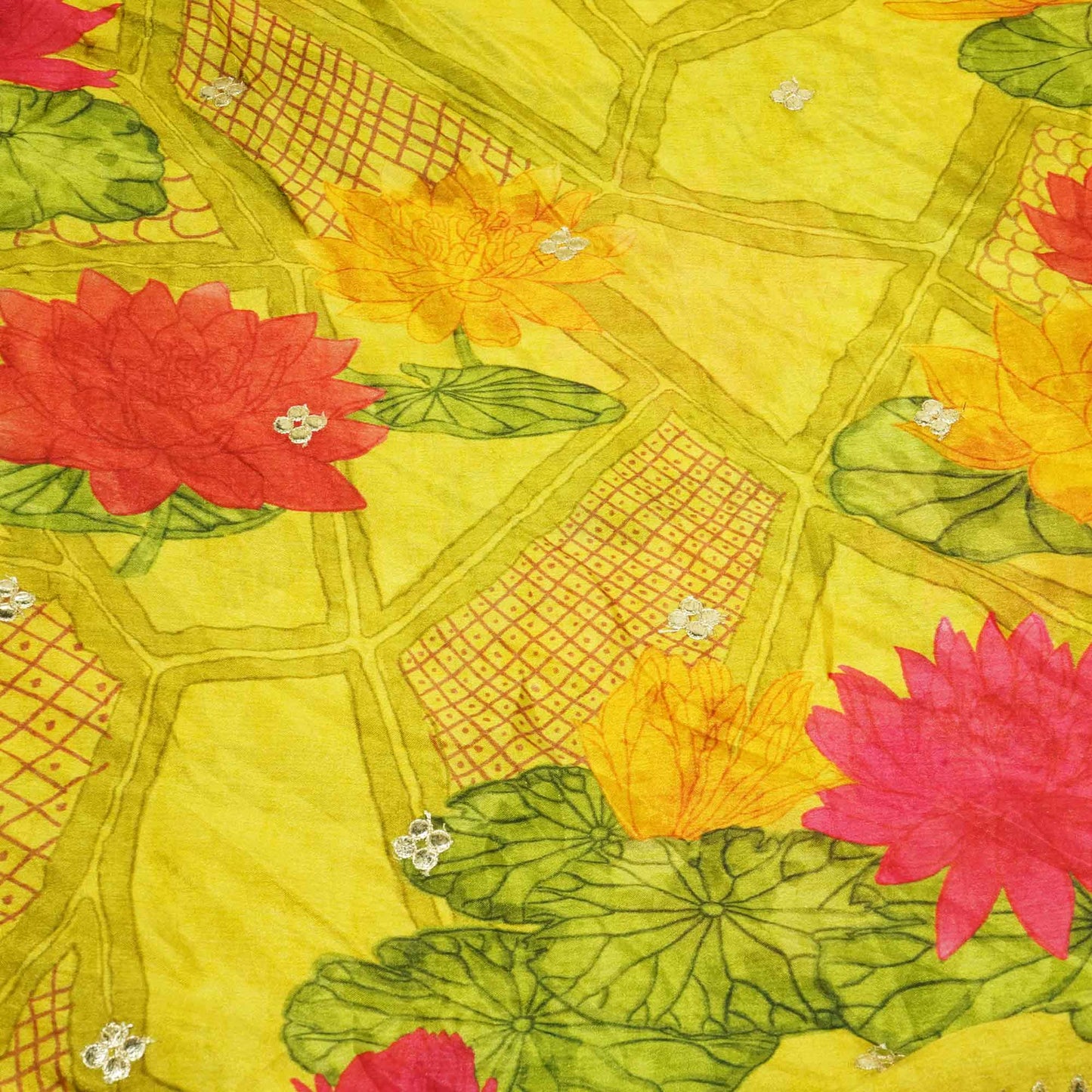 Green Floral Embroidery Tissue Silk Fabric 3302 GT-20864