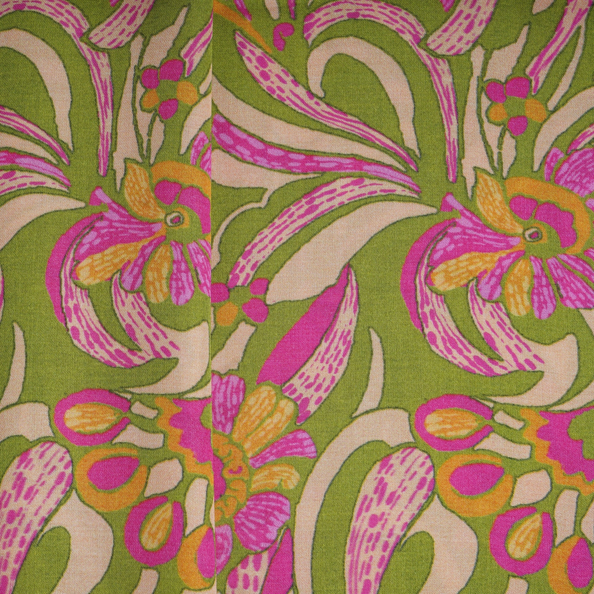 Green Floral Print Bemberg Silk Fabric 20874