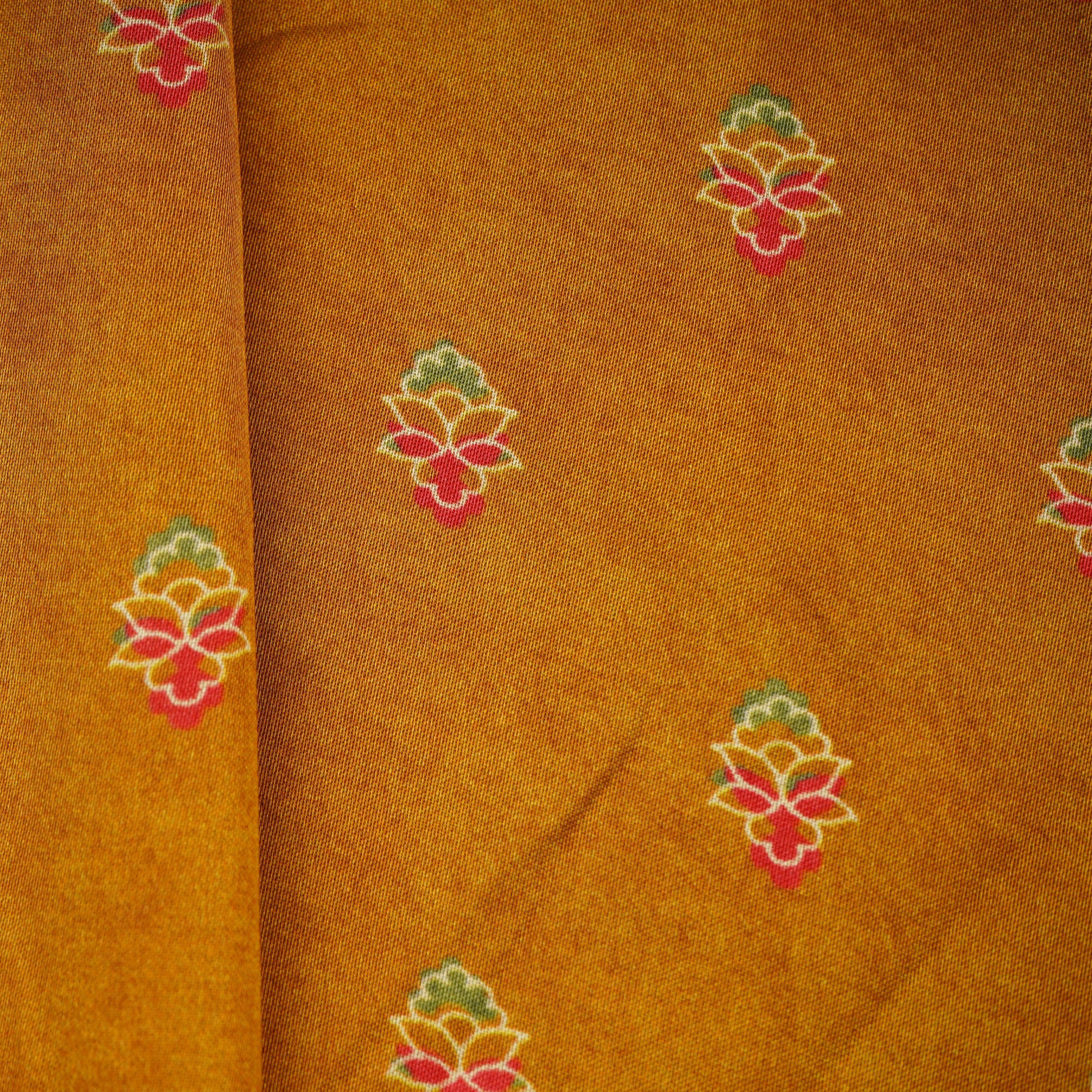 Brown Floral Print Bemberg Silk Fabric 20875