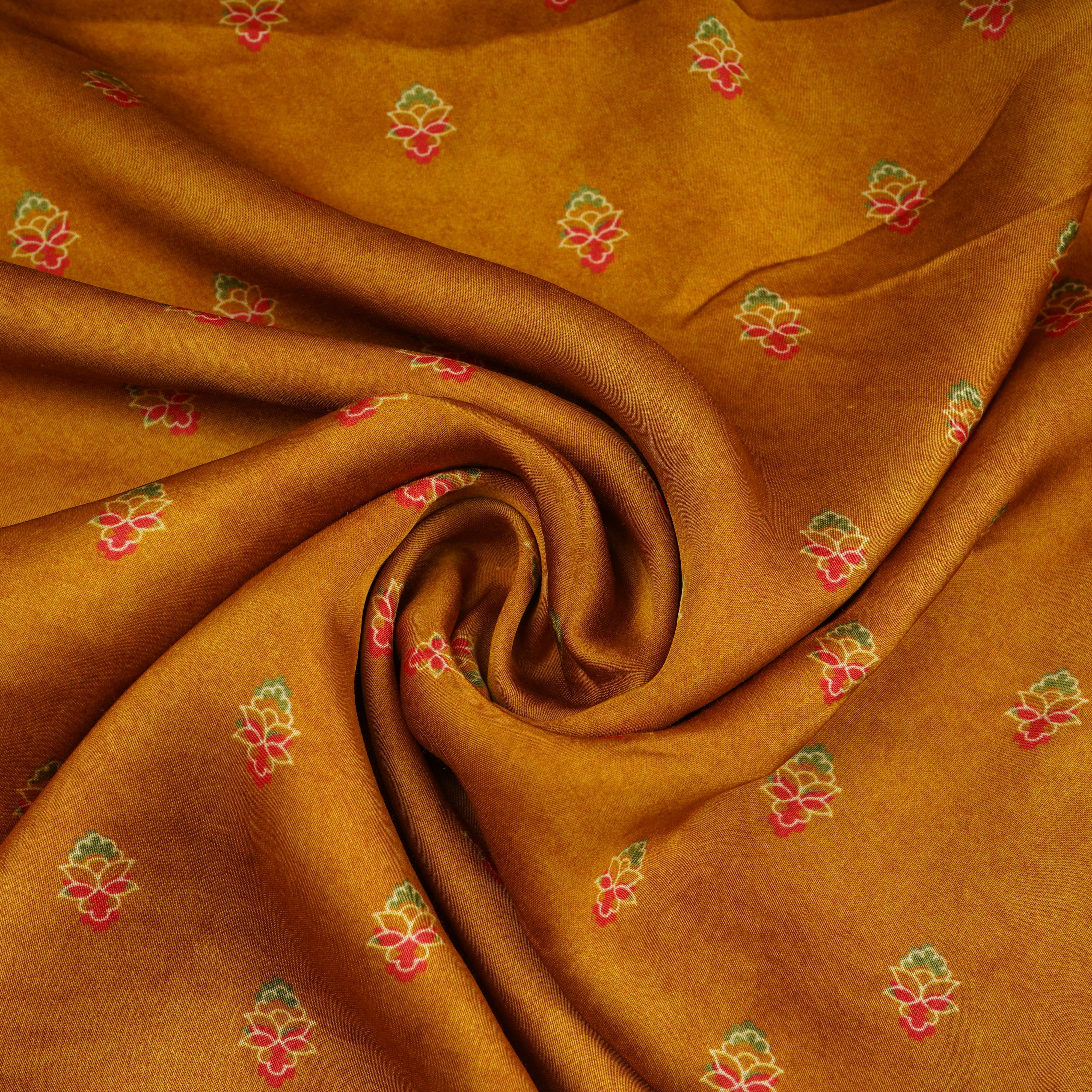 Brown Floral Print Bemberg Silk Fabric 20875