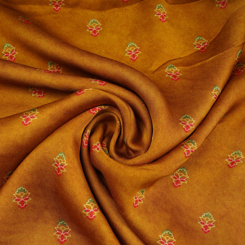Brown Floral Print Bemberg Silk Fabric 20875
