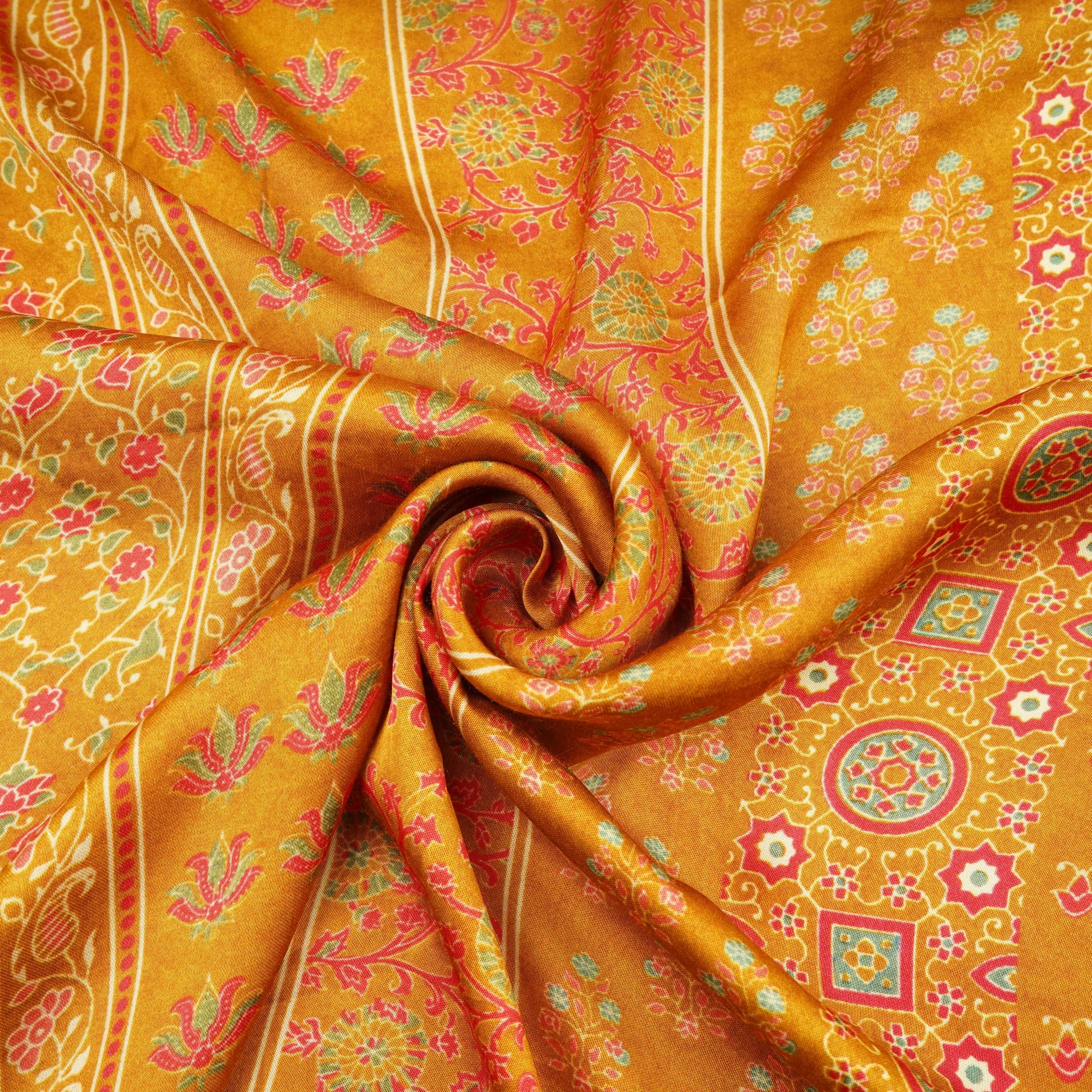 Brown Patch Print Bemberg Silk Fabric 20876