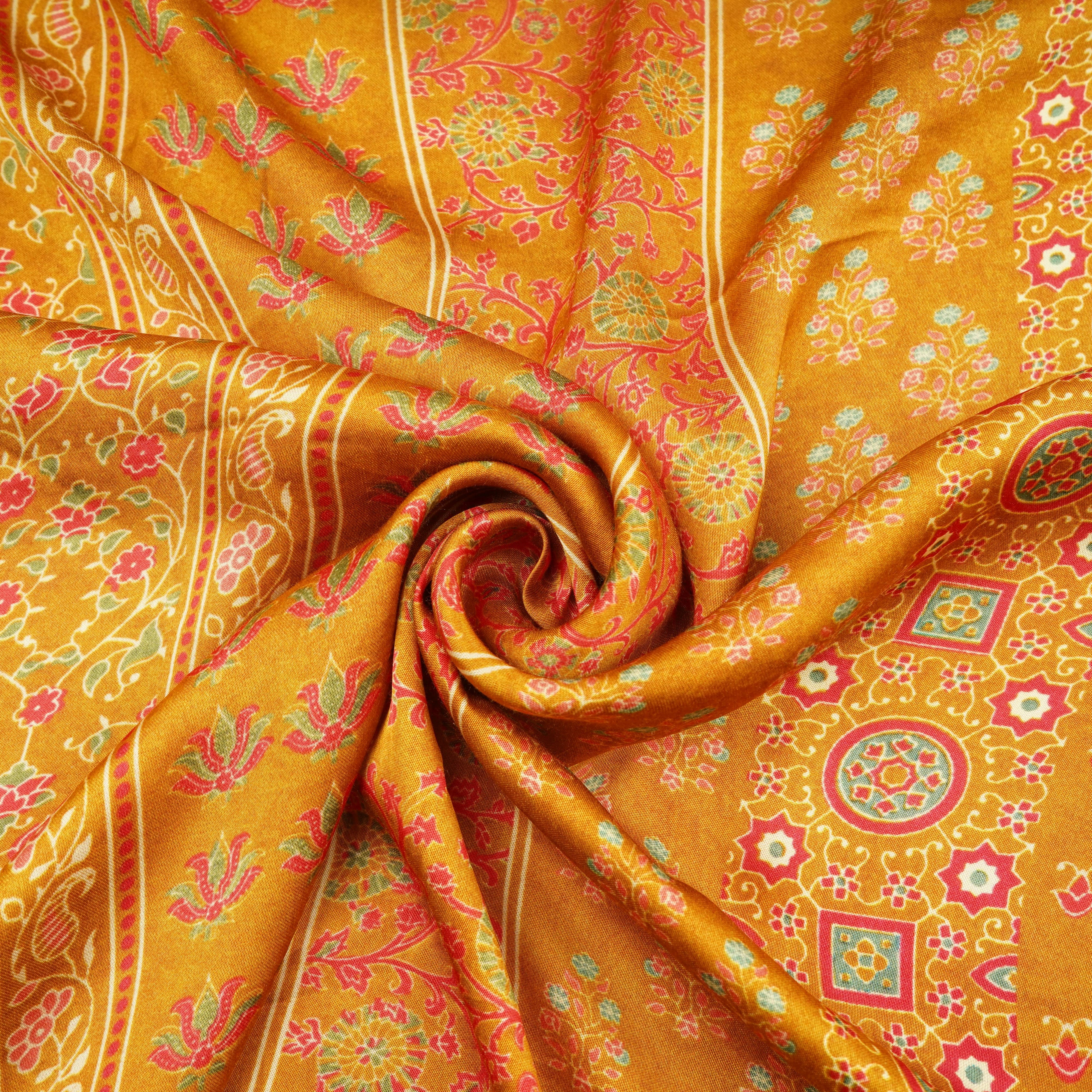Brown Patch Print Bemberg Silk Fabric 20876
