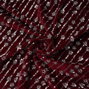 Red Cutdana Sequins Embroidery Velvet Fabric 20883