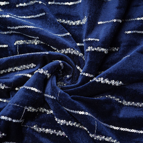 Blue Cutdana Embroidery Velvet Fabric 20887
