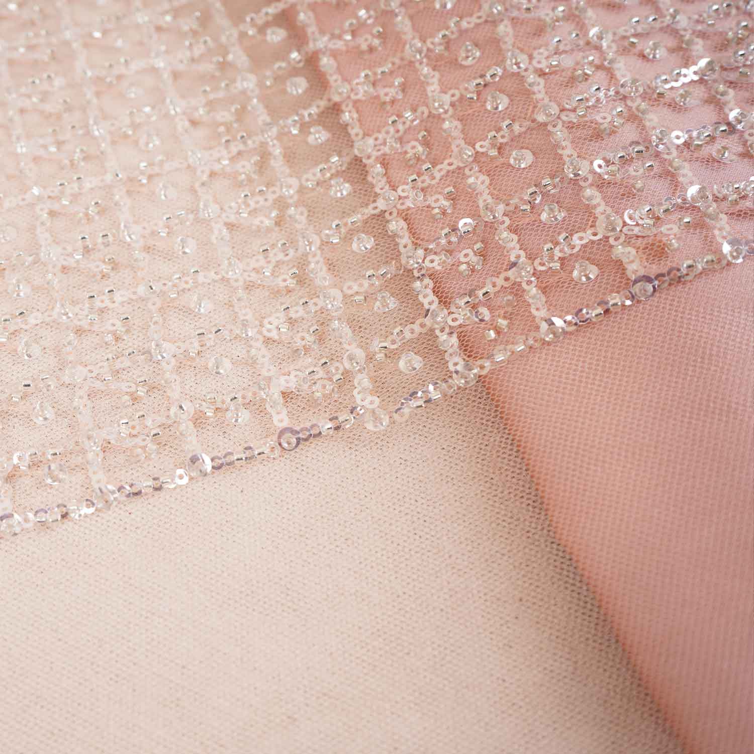 Beige Cutdana & Pearl Embroidery Net Fabric 20890 - TradeUNO