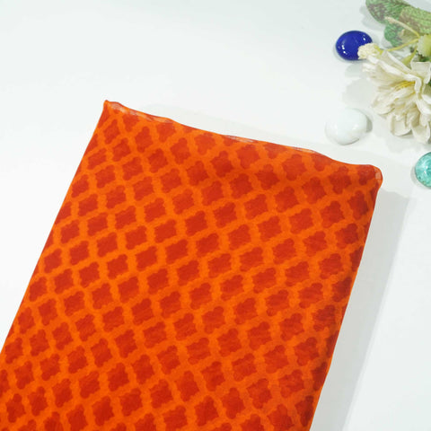 Orange Geometrical Print Organza Fabric 2431 MTF-20934