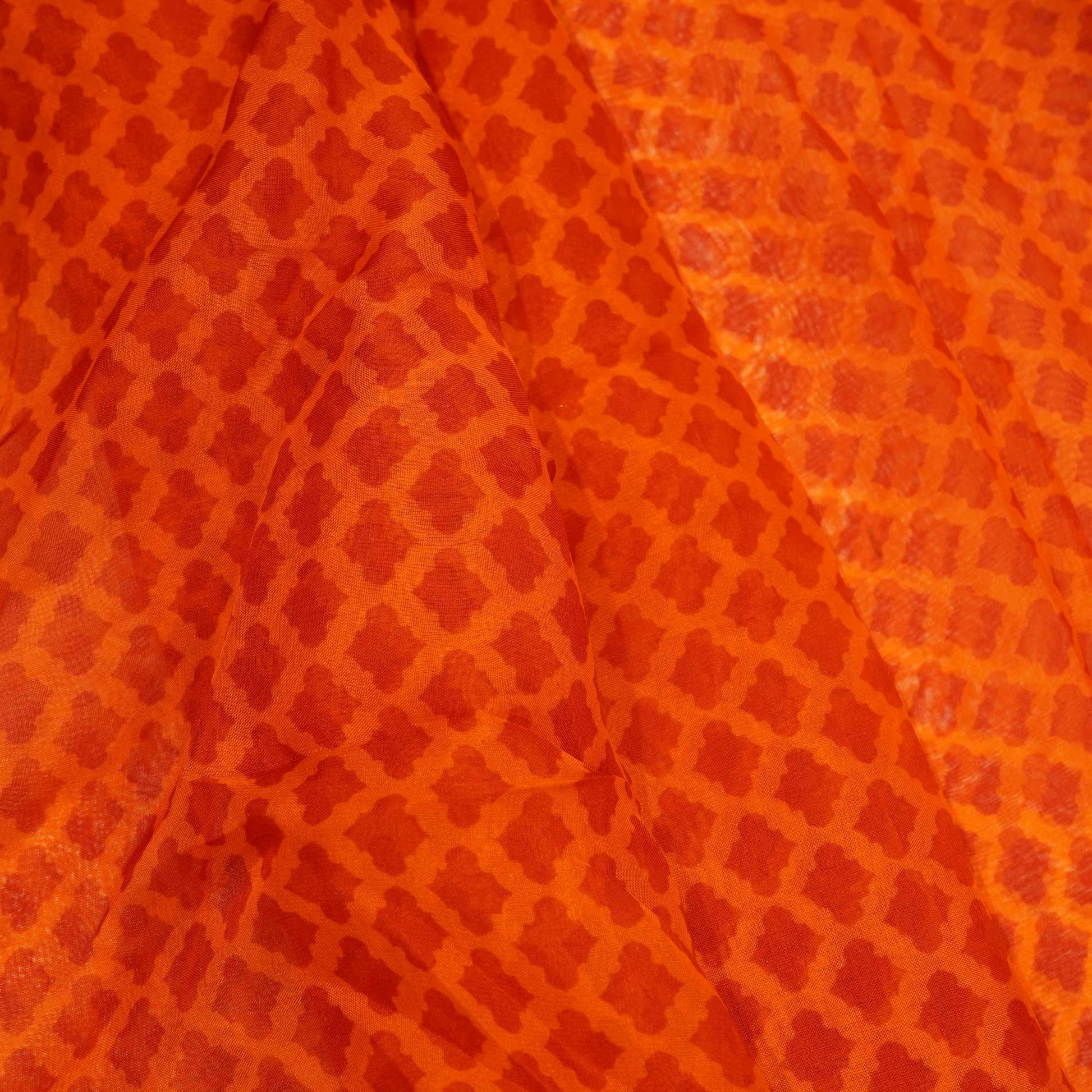 Orange Geometrical Print Organza Fabric 2431 MTF-20934